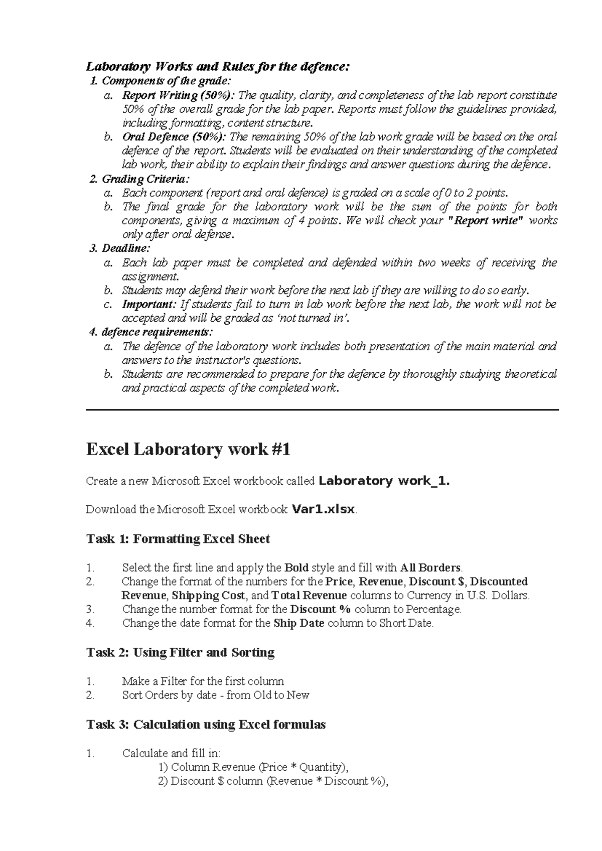 Excel Lab Work Guidelines - ICT PRACTICE 1 - Studocu