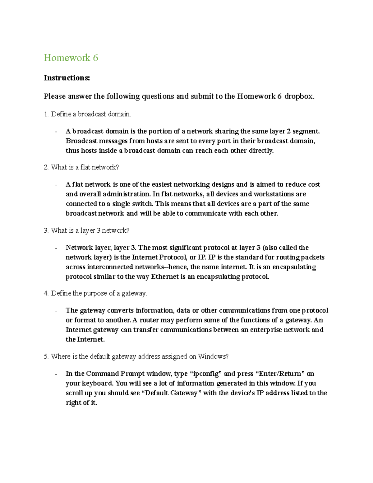 Principles of Networking HW#6 - Homework 6 Instructions: Please answer ...