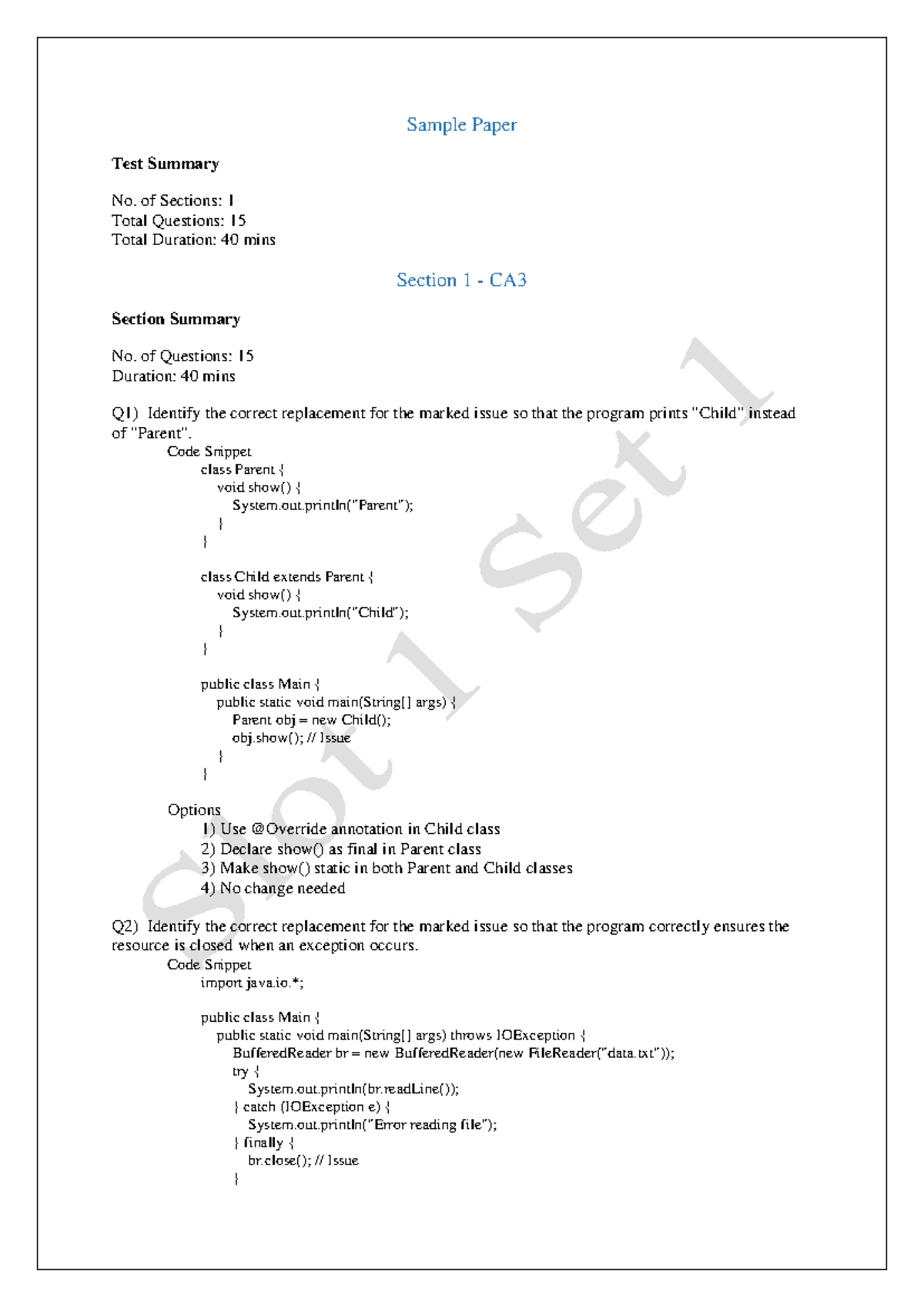 Code Based Test 3 Java - ca 3 java guidelines - Sample Paper Test ...
