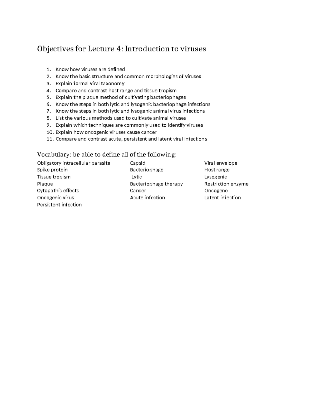 Lecture 4: Introduction to Viruses - Key Objectives and Concepts - Studocu
