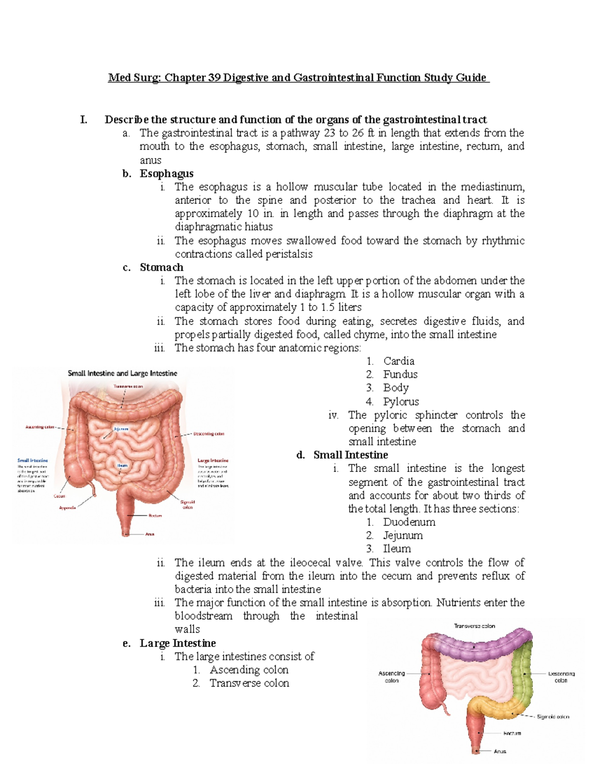Med Surg: Chapter 39 Digestive & GI Function Study Guide - Studocu