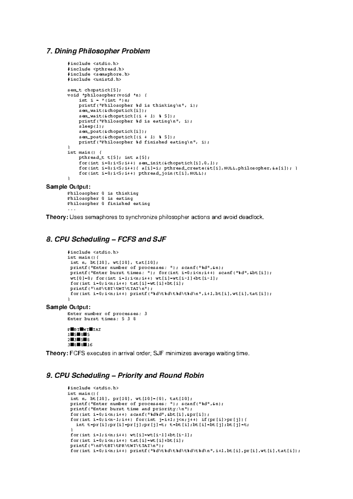 OS Lab Cheat Sheet: Dining Philosophers & CPU Scheduling Notes - Studocu