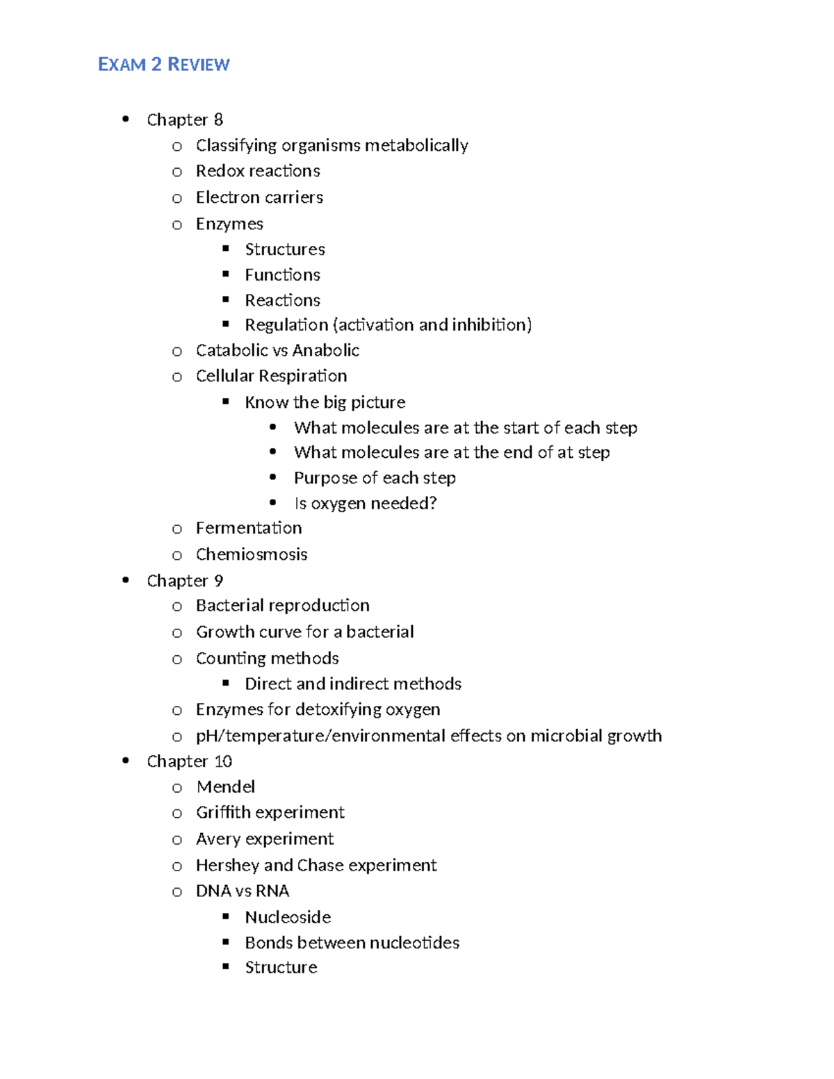 Exam 2 Review: Metabolic Classification, Enzymes & Genetics - Studocu