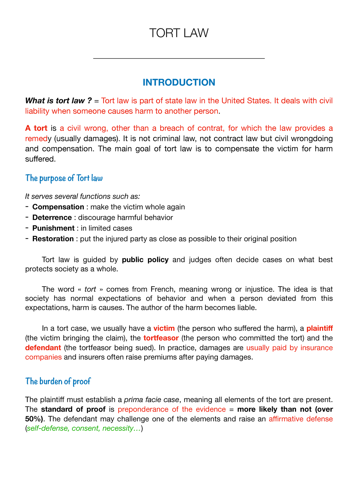 TORT LAW 101: An Introduction to Civil Liability and Torts - Studocu