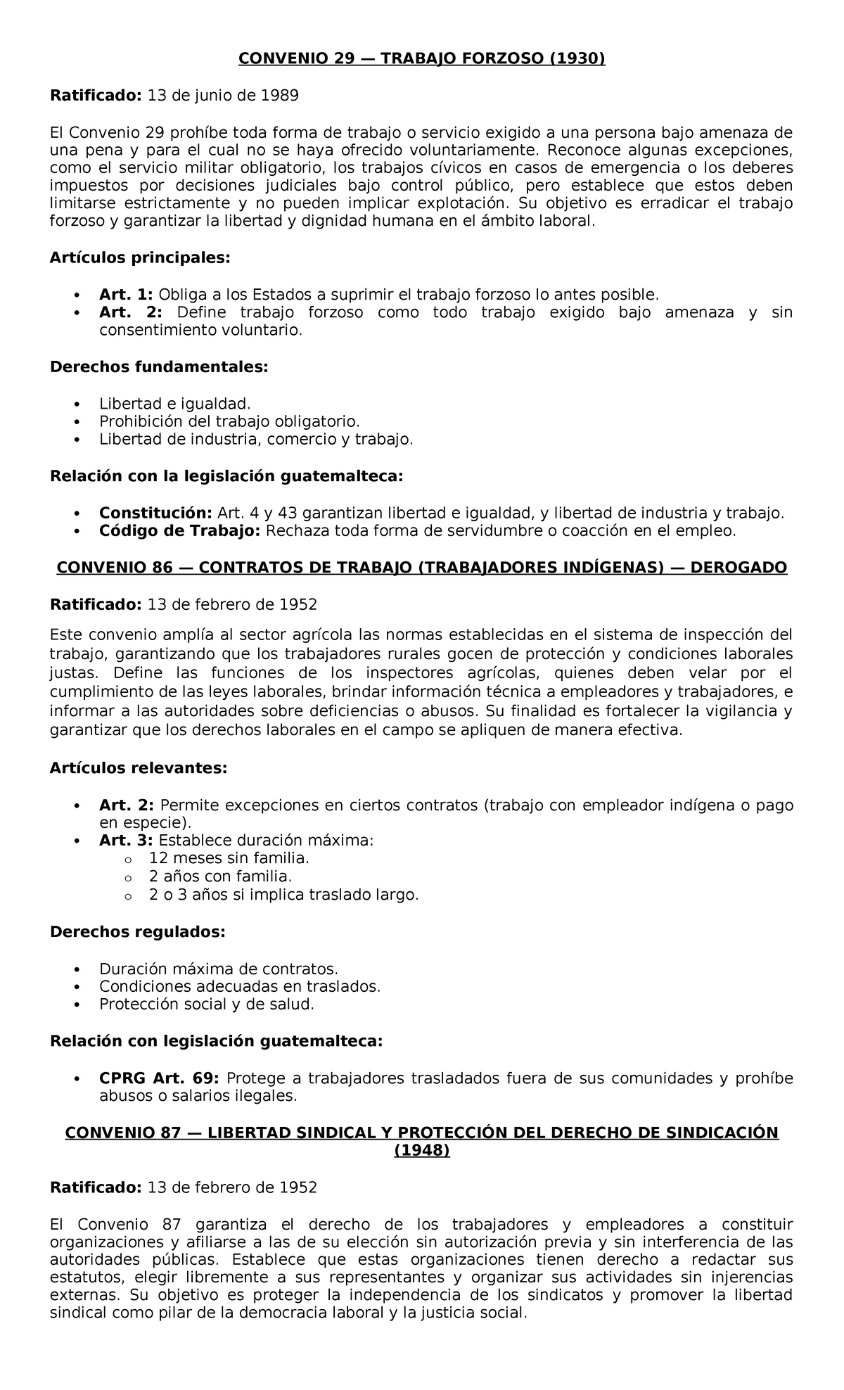Convenios de la OIT sobre Trabajo Forzoso y Derechos Laborales - Studocu