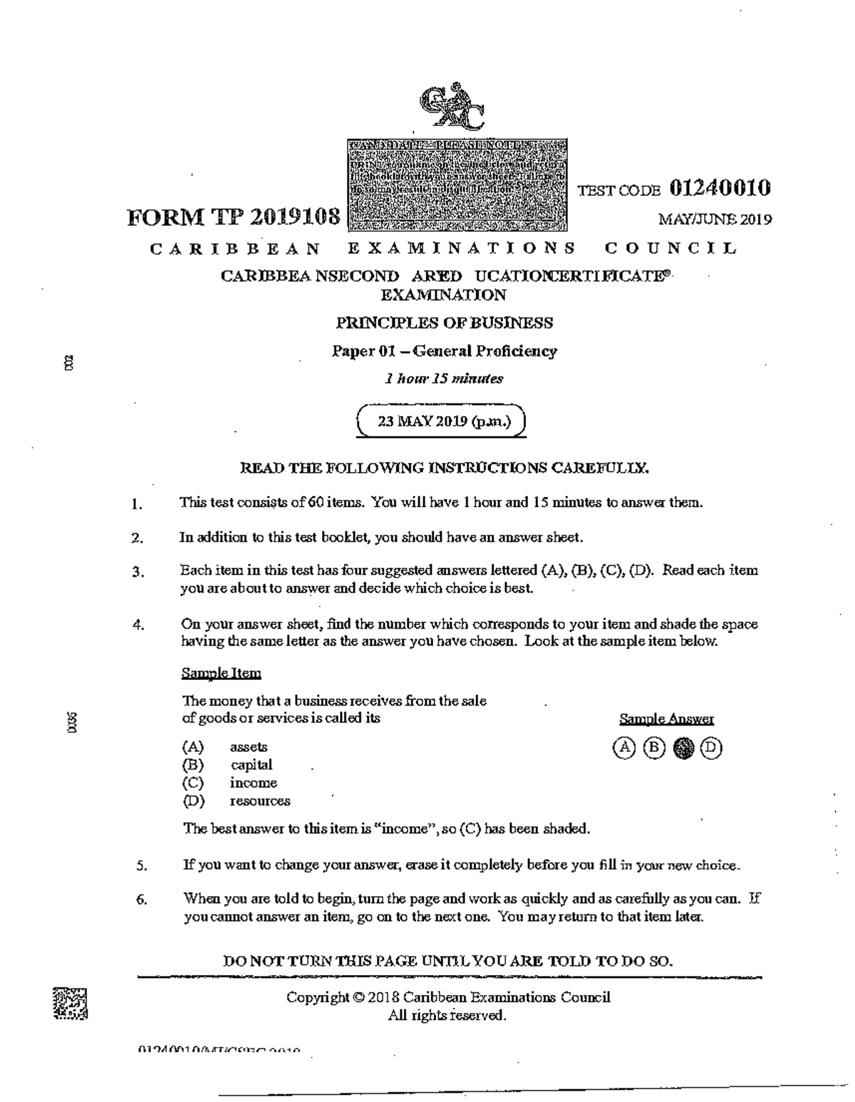 CSEC POB 2019 General Proficiency Paper 1 Solutions and Explanations ...