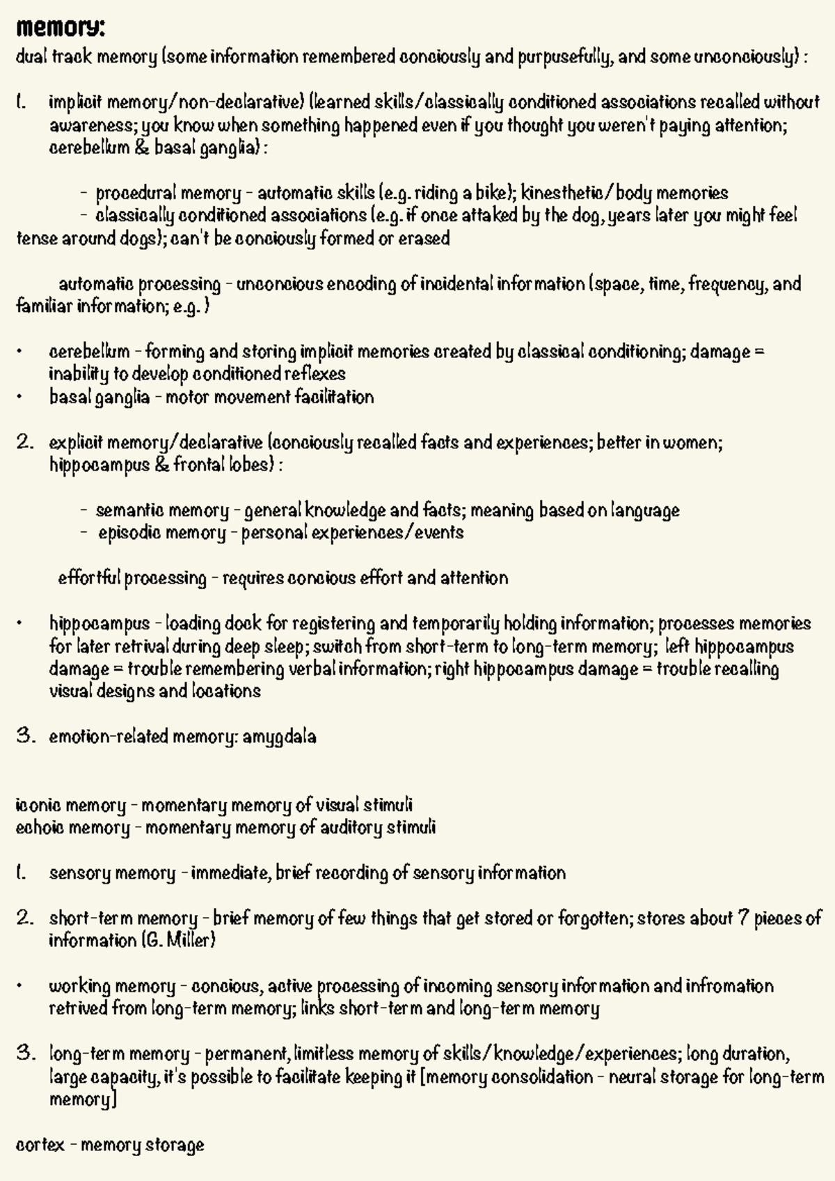 Psych 111 - memory and learning - memory: dual track memory (some ...