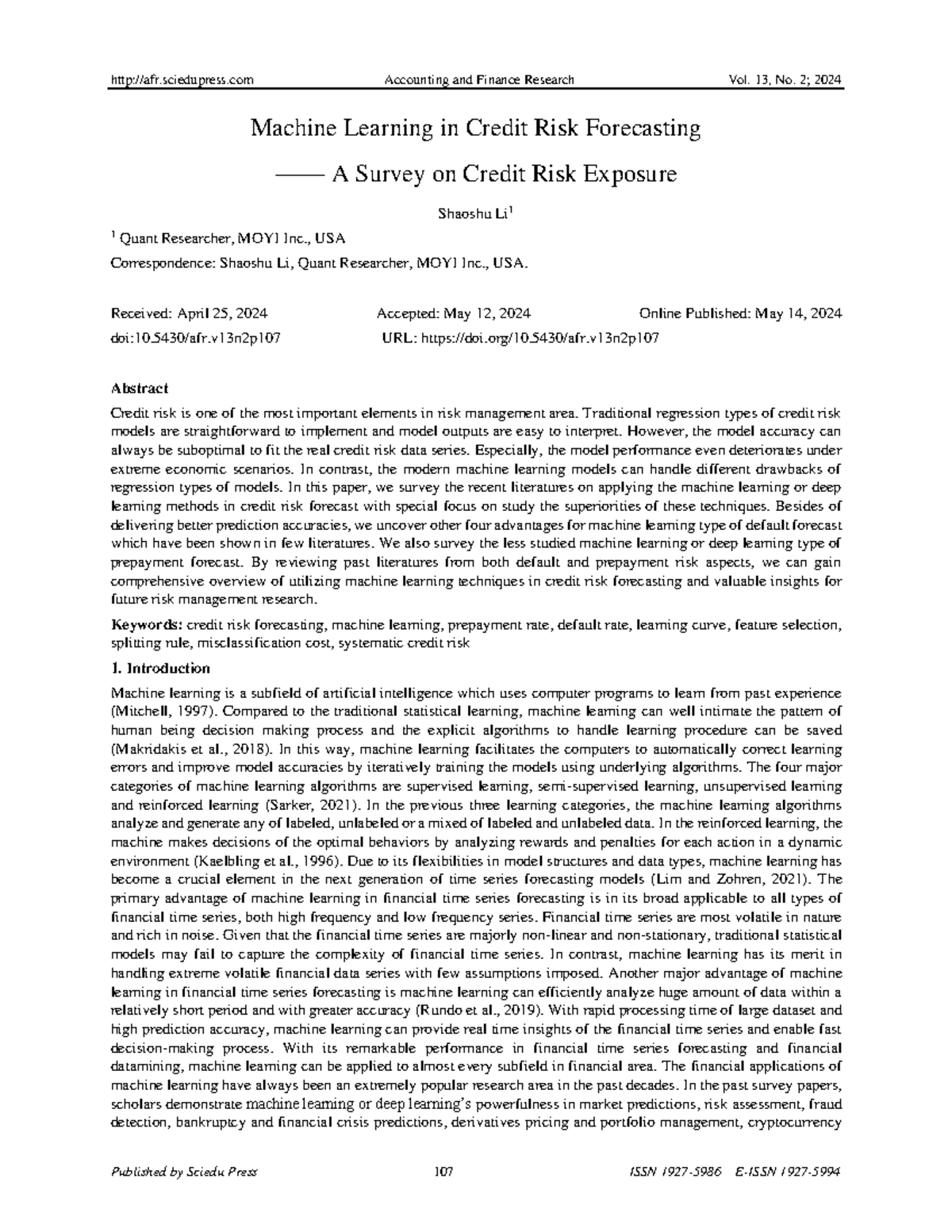 Machine Learning Applications in Credit Risk Forecasting (ACCT 25814 ...