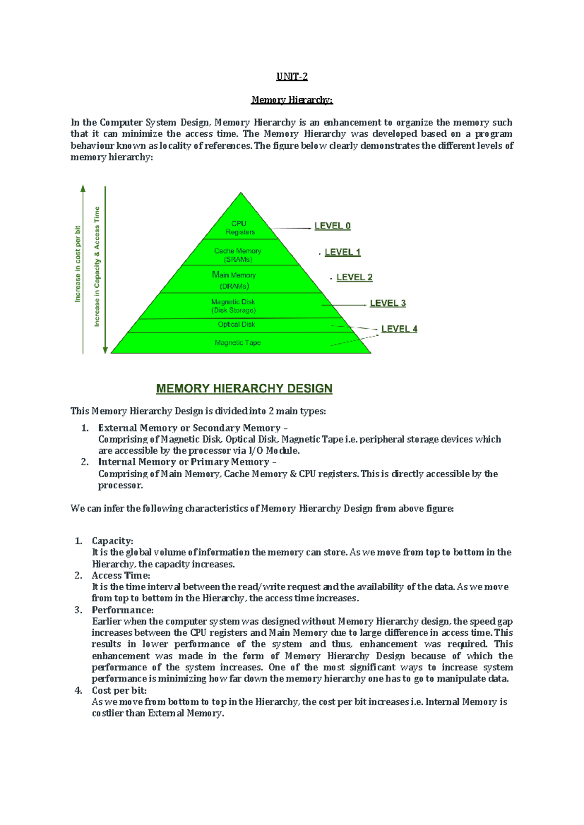 ACA Notes - Understanding Memory Hierarchy in Computing Systems - Studocu