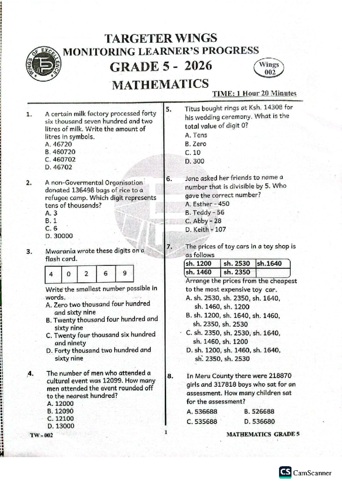 G5 TW 002 MATHEMATICS REVISION NOTES FOR GRADE 5 - Studocu