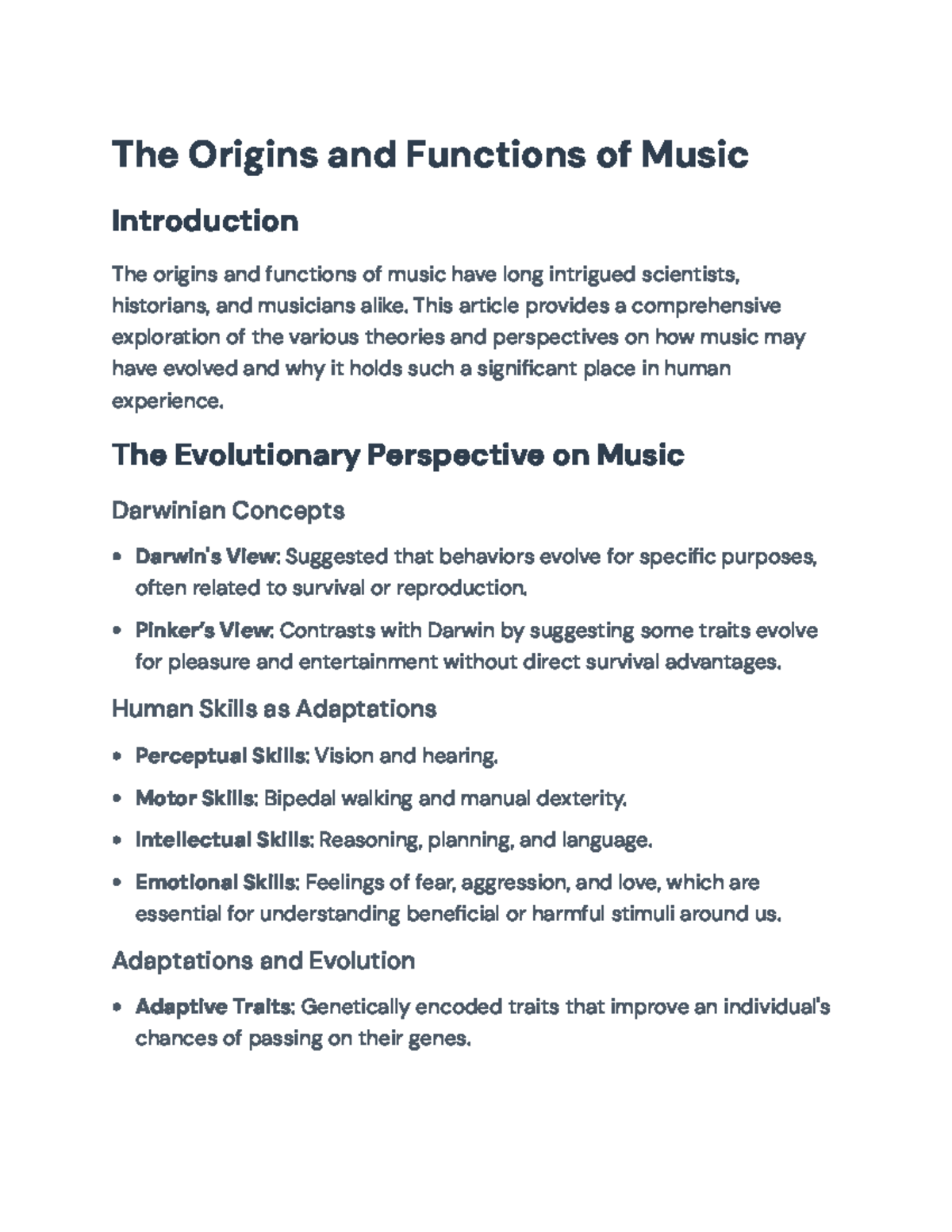 The Origins and Functions of Music: An Evolutionary and Cognitive Study ...
