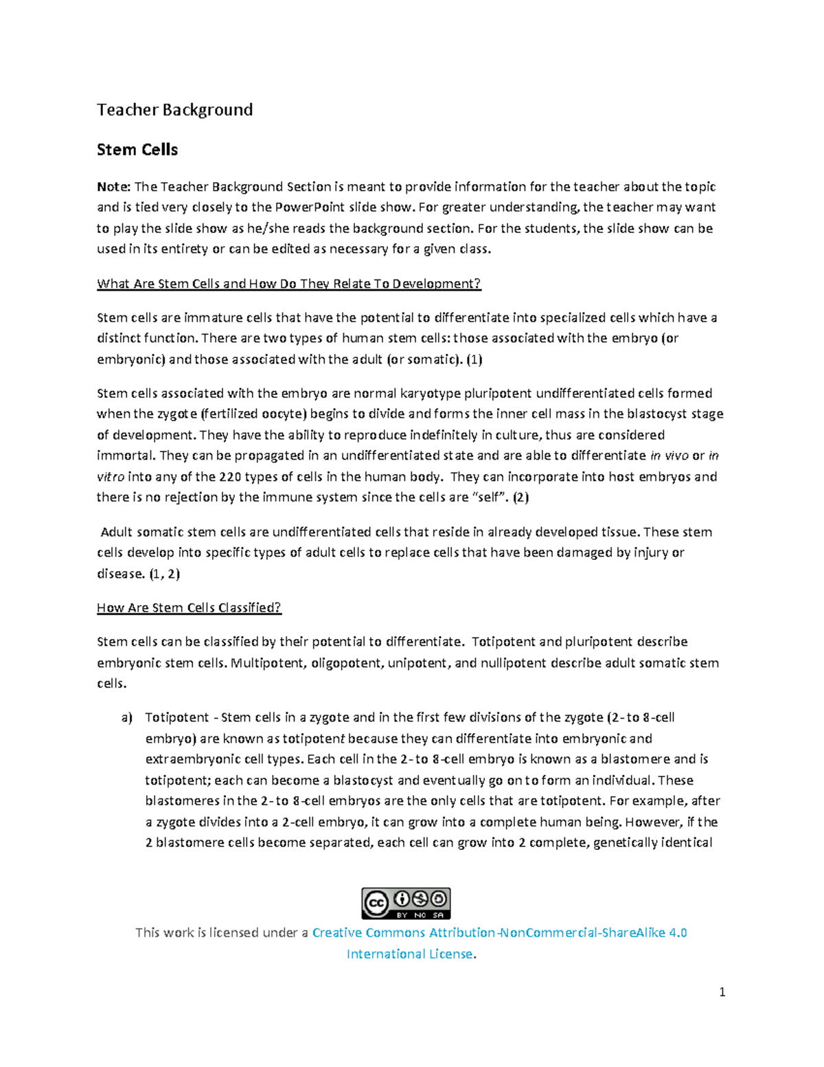 Stem cell background notes for teachers and students - Studocu