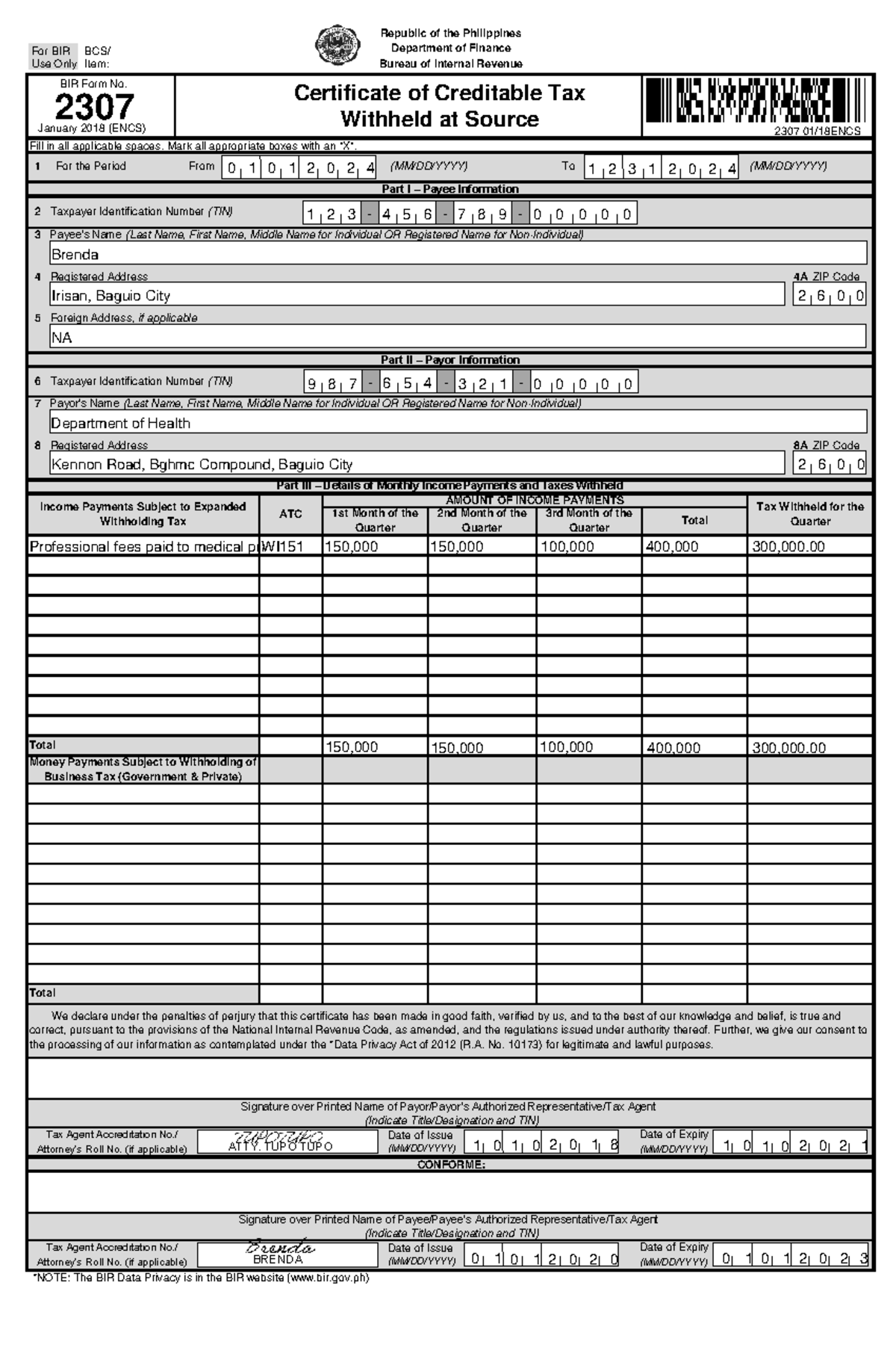 BIR Form 2307: Certificate of Creditable Tax Withheld Notes - Studocu