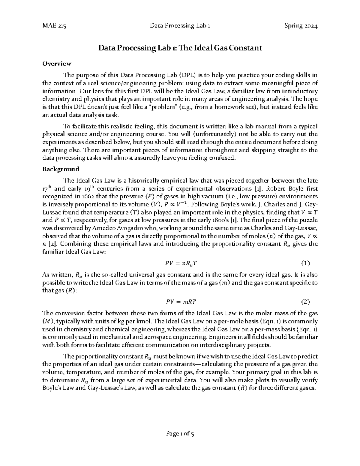 DPL1 Lab Manual: Exploring the Ideal Gas Constant Methodology - Studocu