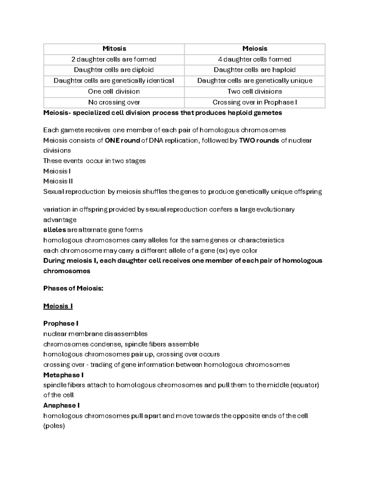 Study Guide for Bio 101: Mitosis, Meiosis, Genetics & Evolution Exam ...
