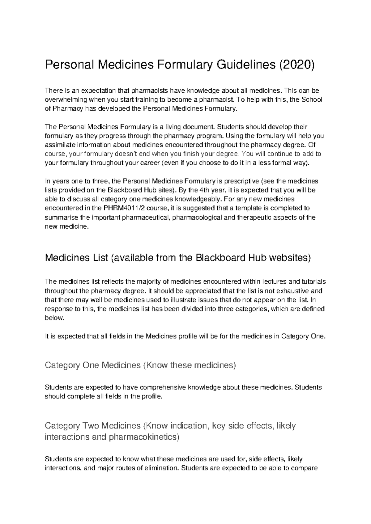 PMF Guidelines 2020: Personal Medicines Formulary for Pharmacy Students ...