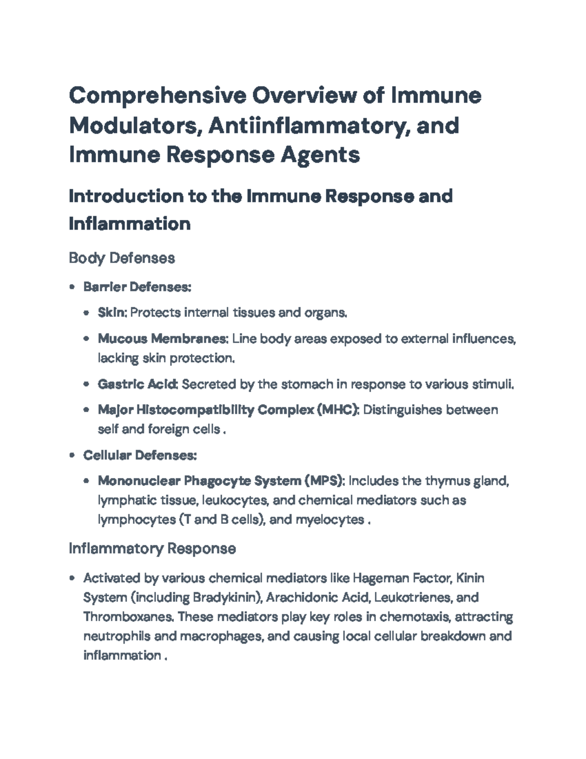 Comprehensive Overview of Immune Modulators & Inflammatory Agents - Studocu