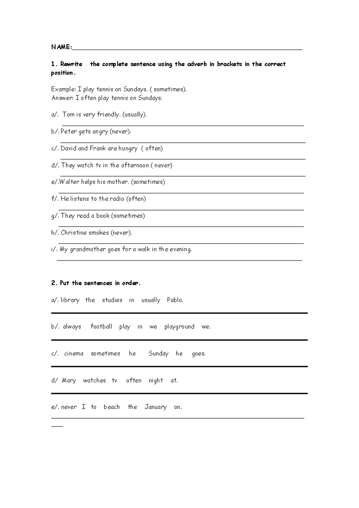 Adverbs of Frequency: Fun Activities & Games 5059 - Studocu
