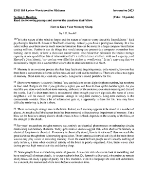 Answer Key: ENG 103, Final Review Worksheet, Spring 2025 - Studocu