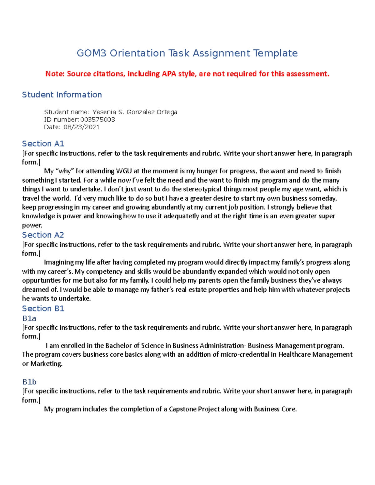 Orientation Task; Goals and Schedule - GOM1 Orientation Task 1 ...