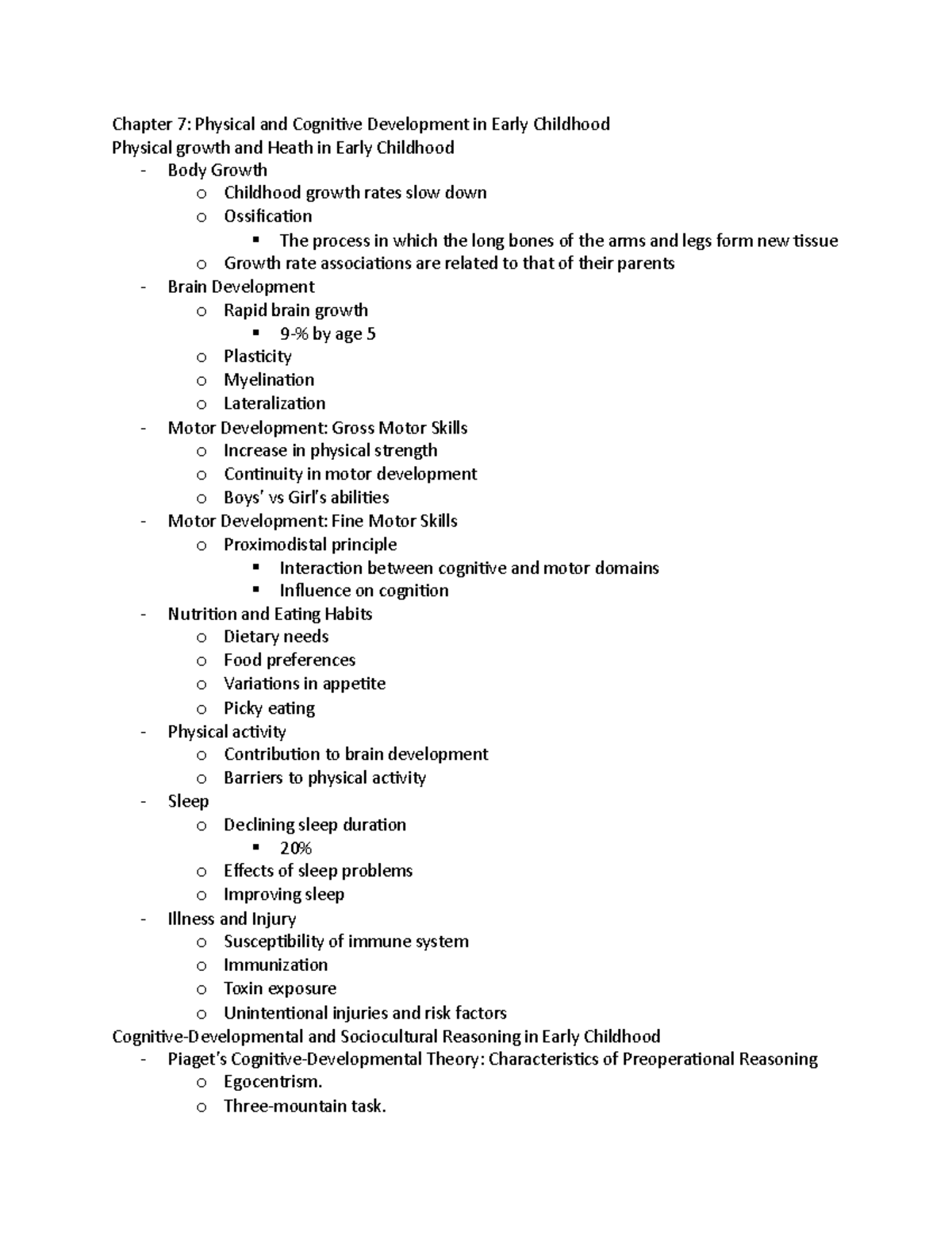 Chapter 7 Lifespan Development Early Childhood Notes Studocu