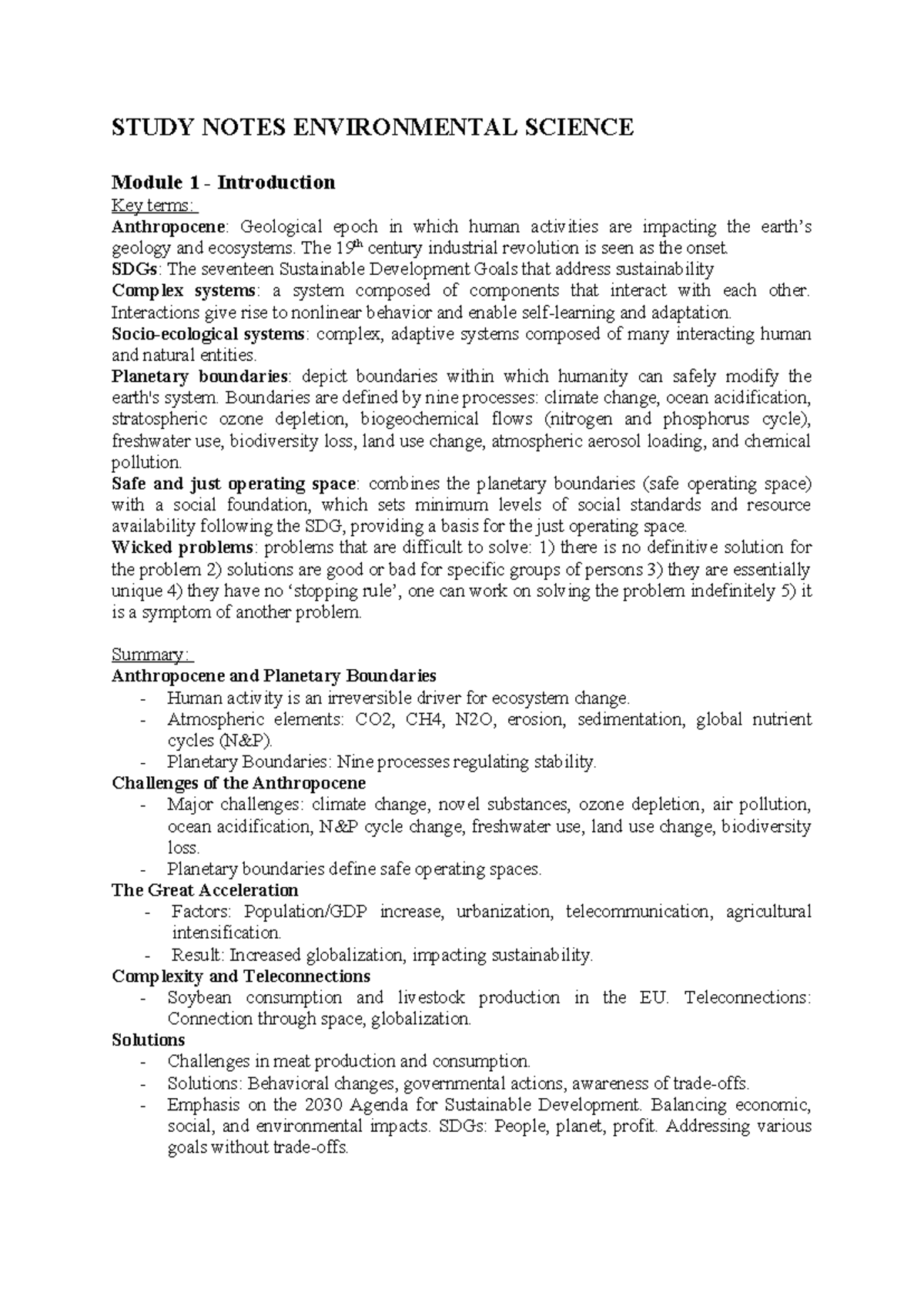 Environmental Science Study Notes: Key Concepts & Terms for Exam ...