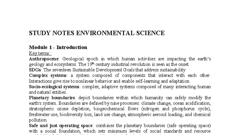 Environmental Science Study Notes: Key Concepts & Terms for Exam ...