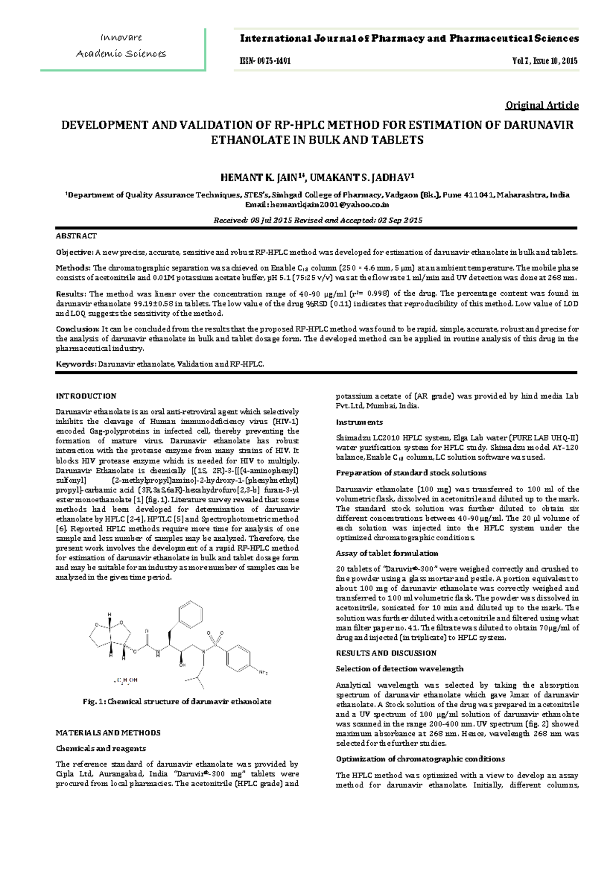 Development and Validation of RP-HPLC Method for Estimation of ...