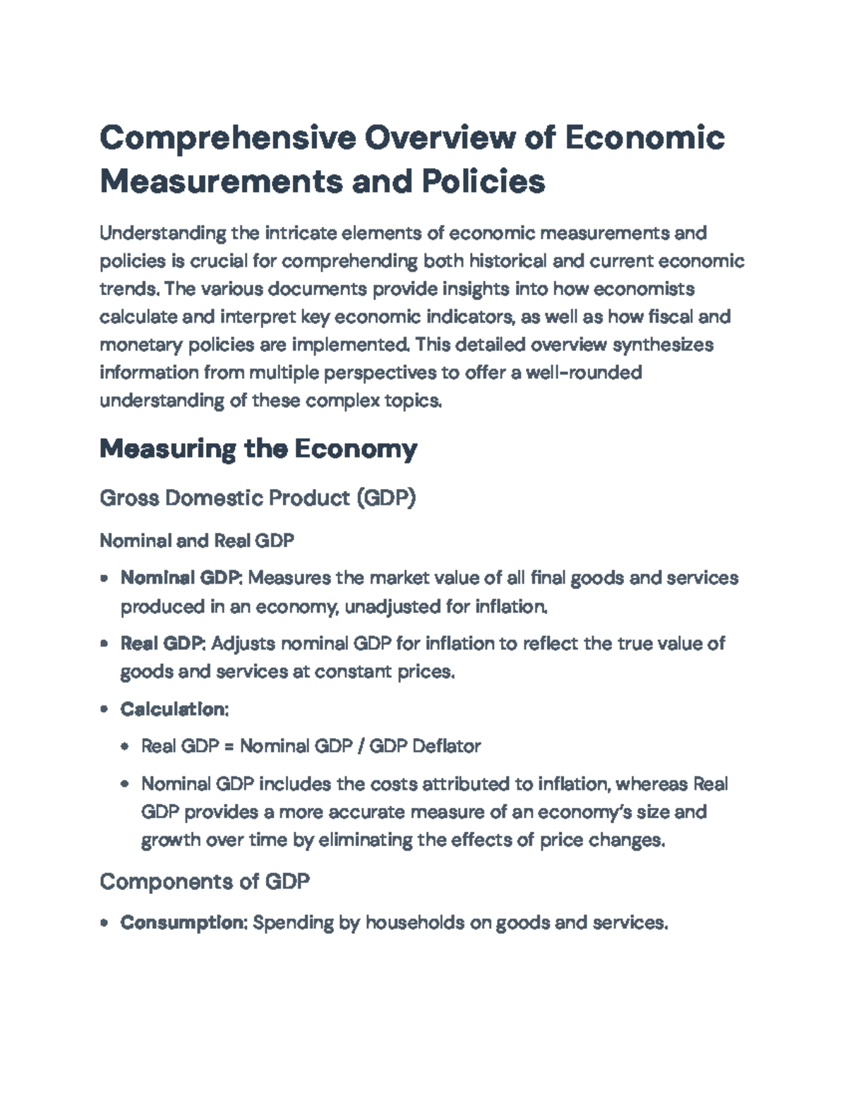 Comprehensive Economic Policies Overview: Measurement & Inflation ...