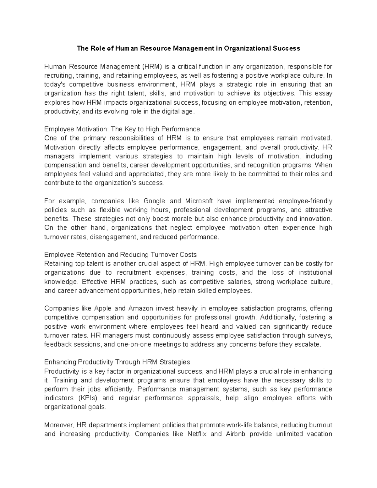 The Role of Human Resource Management in Organizational Success - In ...