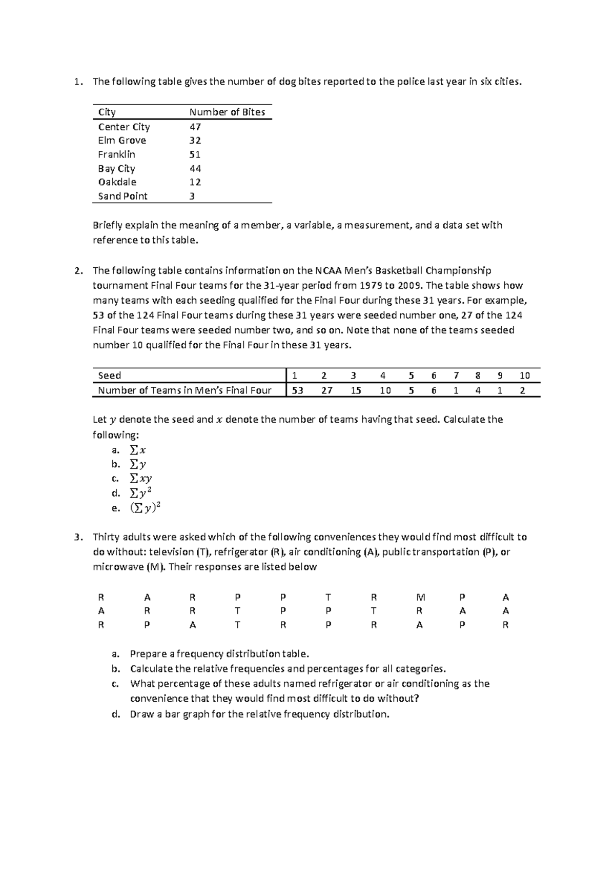 Mid 1 Practice Questions (Statistics) - Studocu