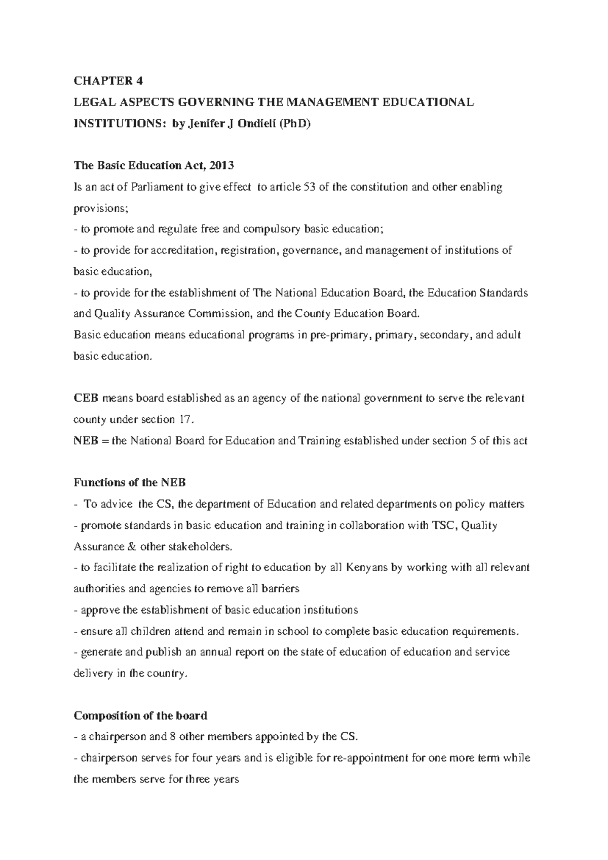 EDFO 422 L4 Chapter 4: Legal Aspects of Educational Management - Studocu