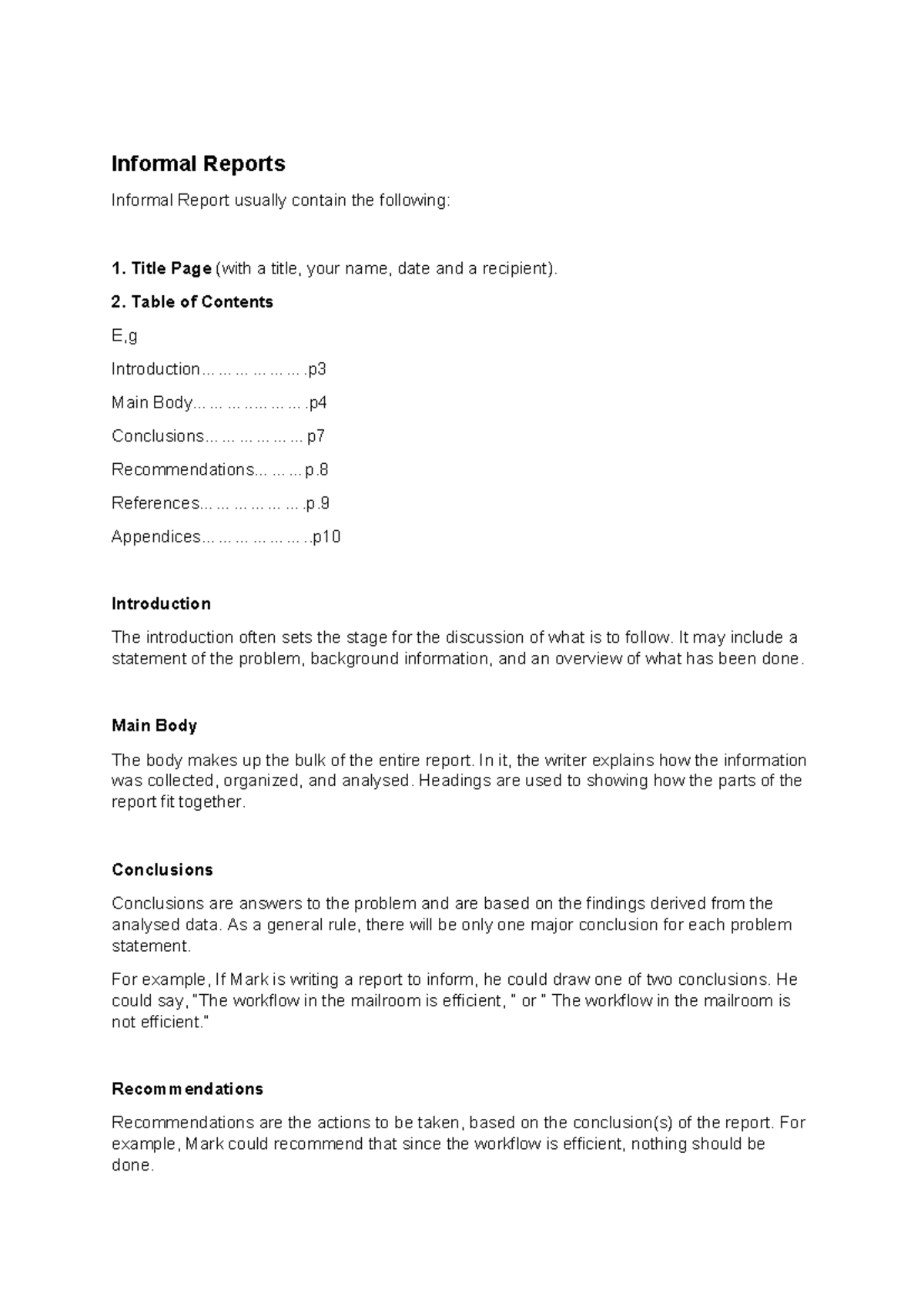 Informal Reports Overview: Structure and Key Components - Studocu