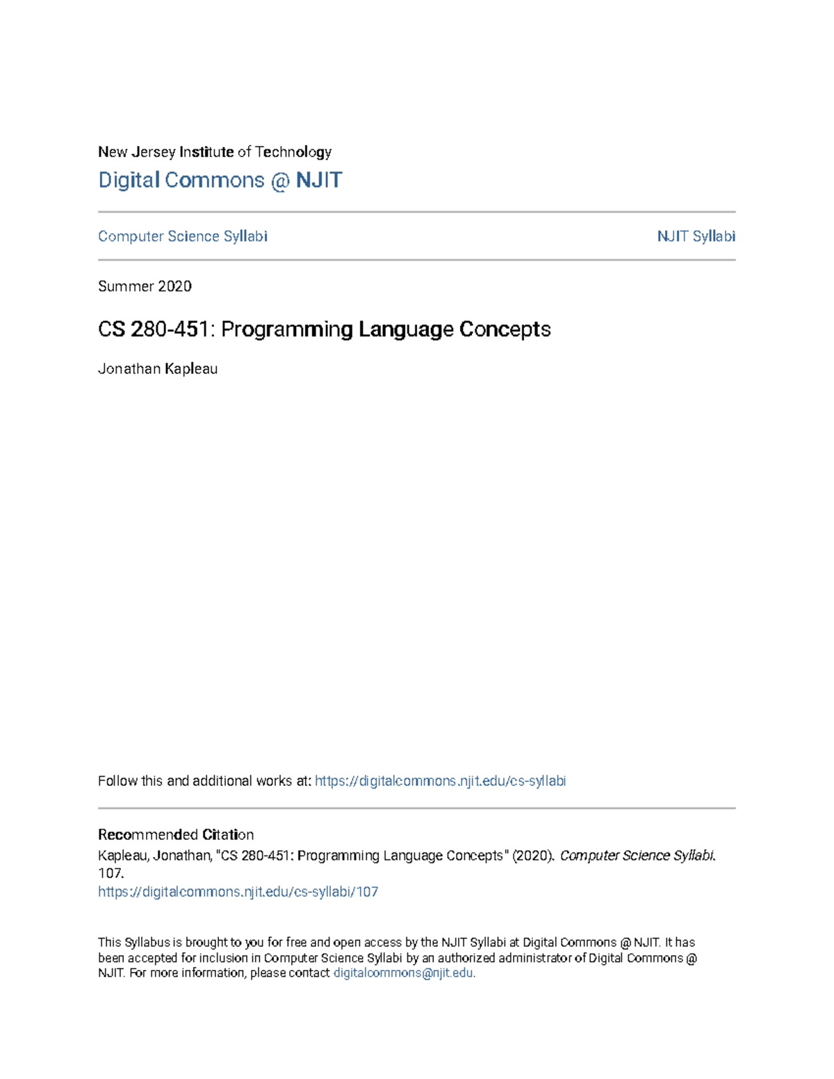 CS 280-451 Final Syllabus: Programming Language Concepts Overview - Studocu
