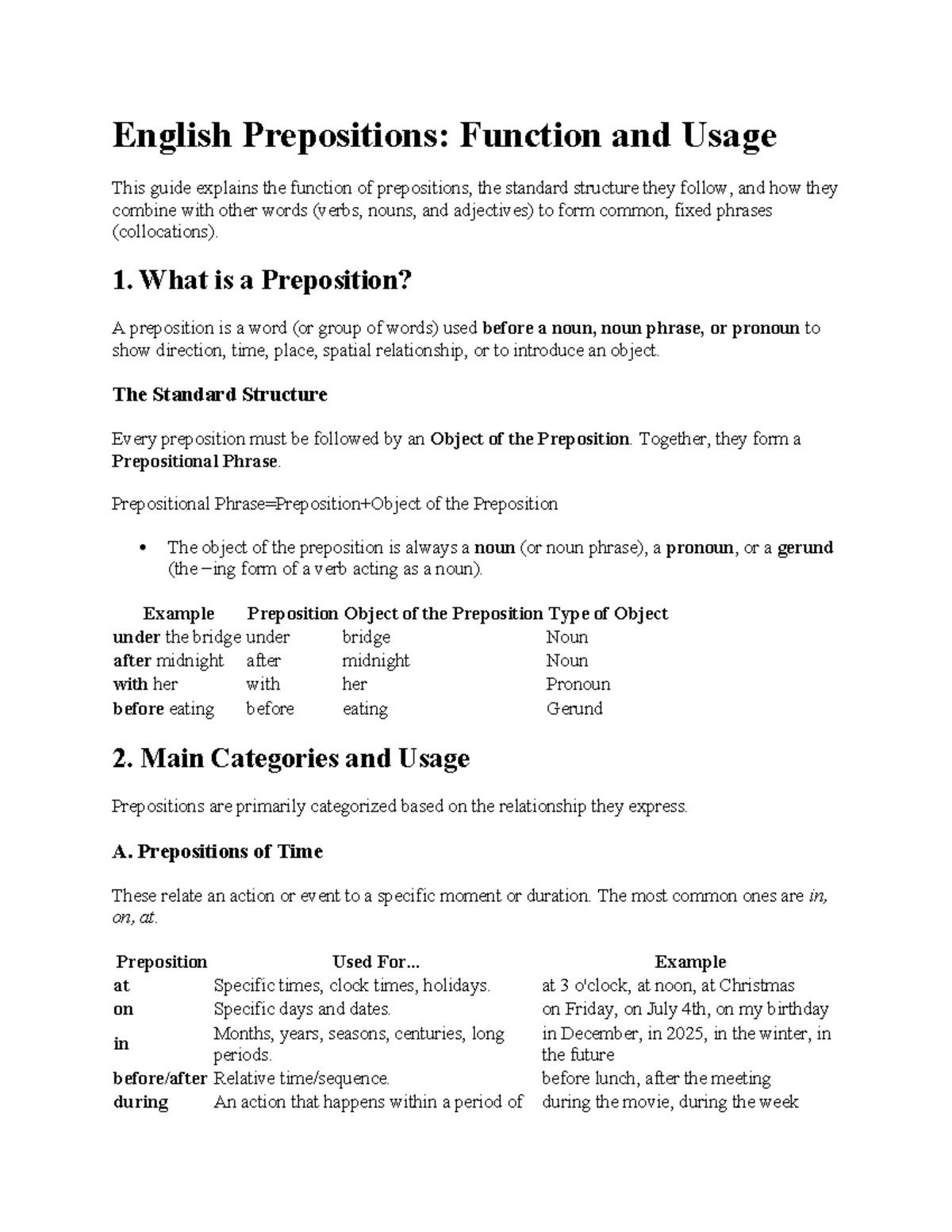 English Prepositions: Function, Usage, and Key Concepts - Studocu
