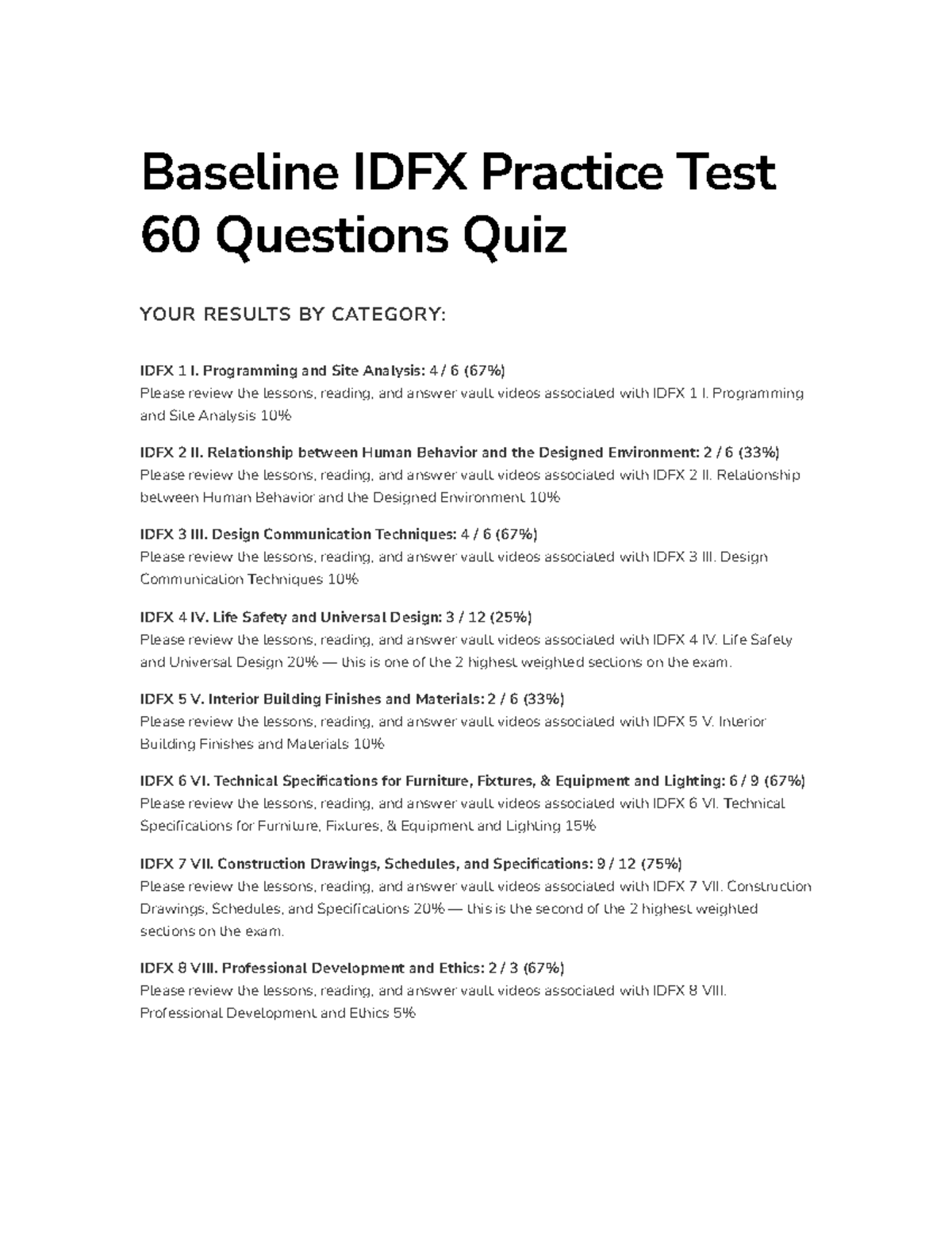 Baseline IDFX Practice Test: 60 Questions Quiz & Results Analysis - Studocu