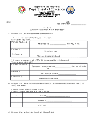 Summative assessment 1 - Republic of the Philippines Department of ...