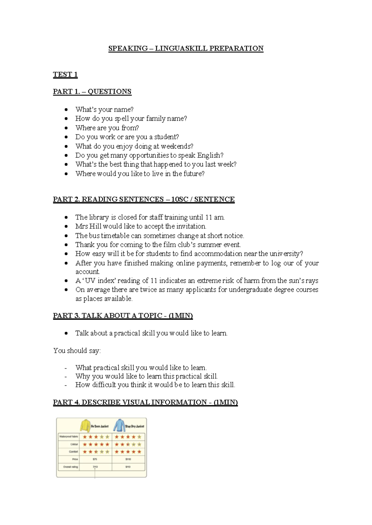 Linguaskill Speaking Test Preparation: Key Questions & Topics - Studocu