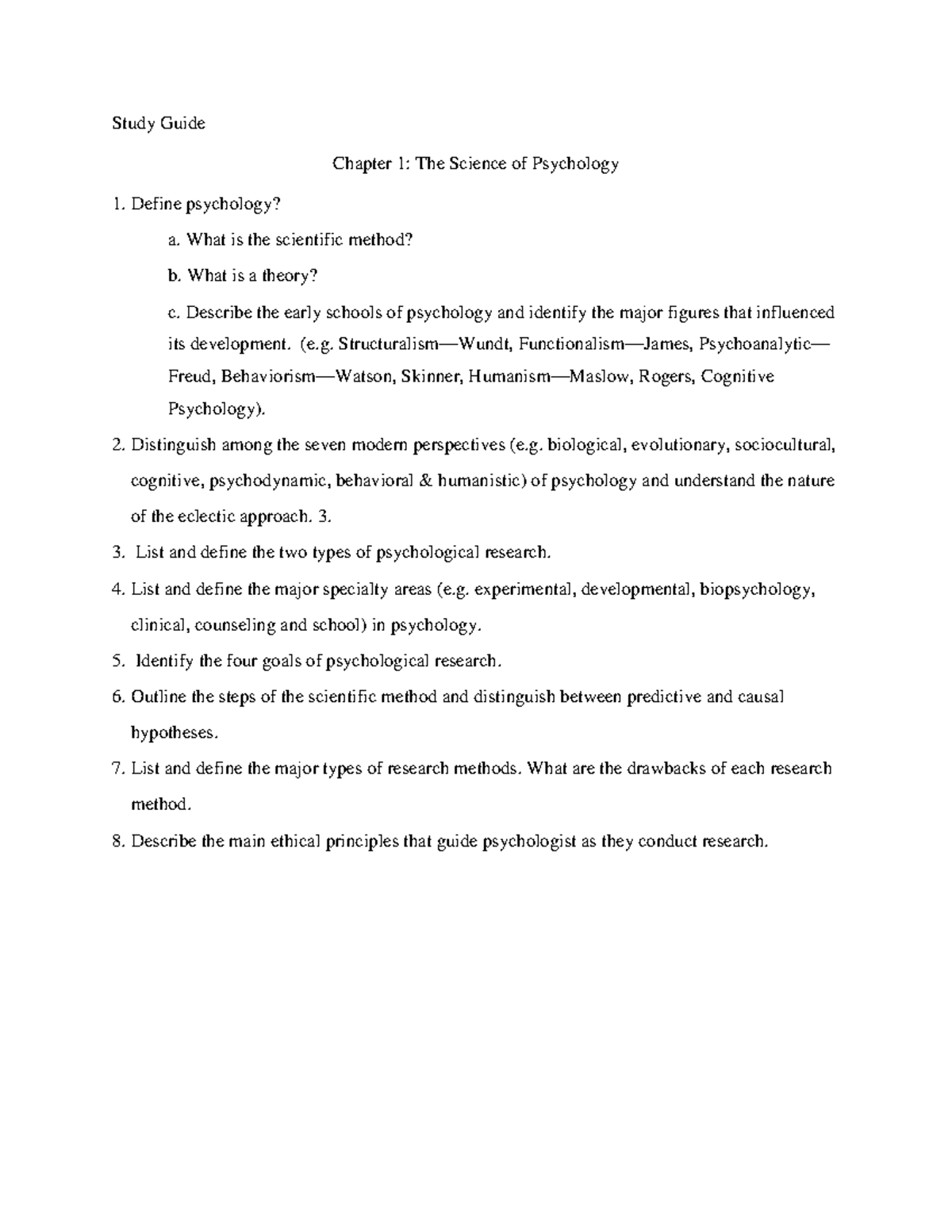 Chapter 1 Study Guide - PSY101: The Science of Psychology - Studocu