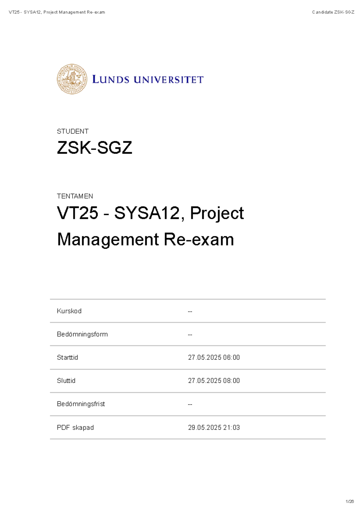 VT25 SYSA12, Project Management Final Exam Candidate Questions and ...