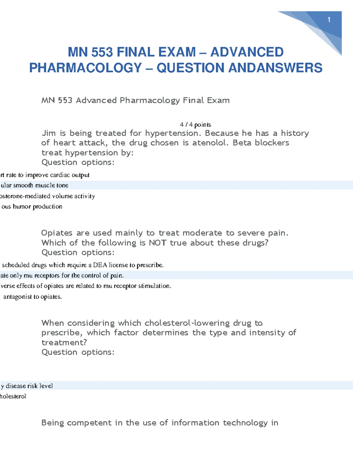 MN 553 Final Exam Review Questions and Key Topics - Studocu