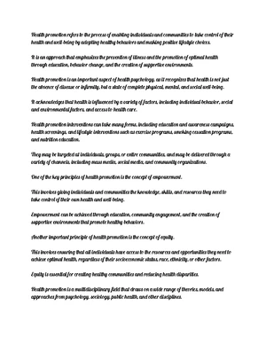 Health Promotion - Study Notes & Assignments - Studocu