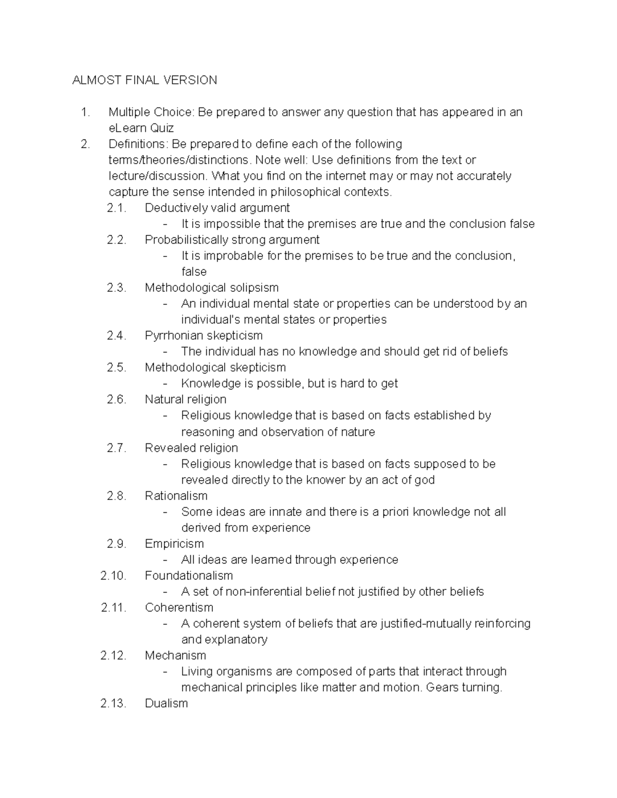 Final Exam Study Guide for Philosophy F25: Key Concepts & Terms - Studocu