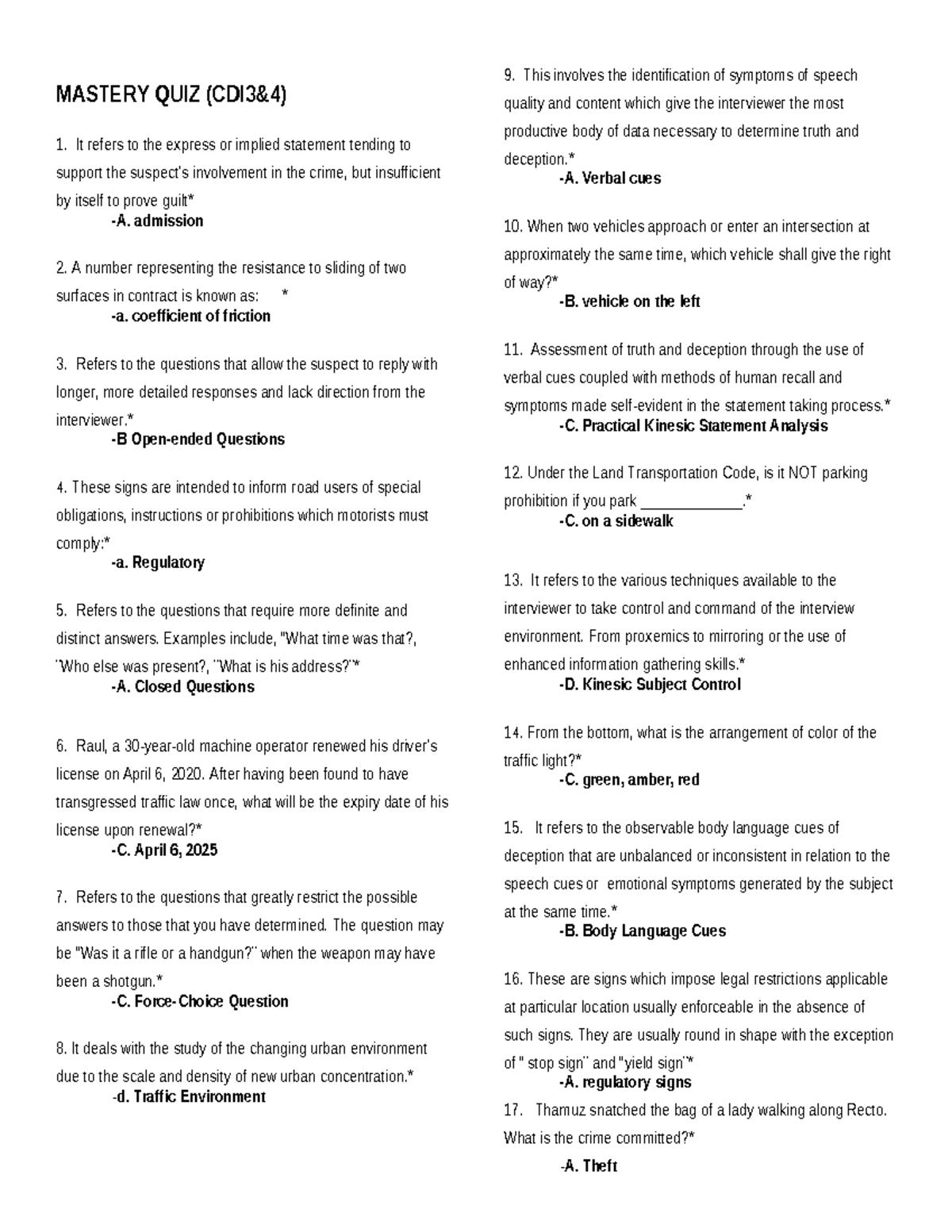 CDI 3 & 4 Mastery QUIZ Reviewer - MASTERY QUIZ (CDI3&4) It refers to ...