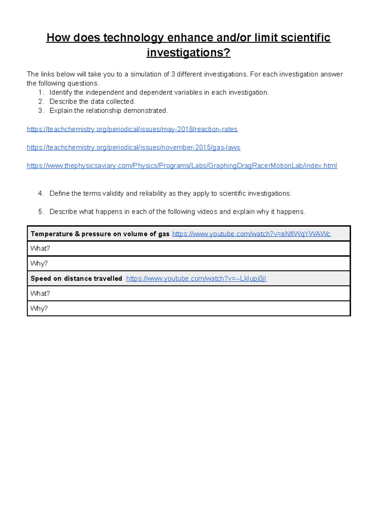 Technology's Role in Scientific Investigations Worksheet - Studocu