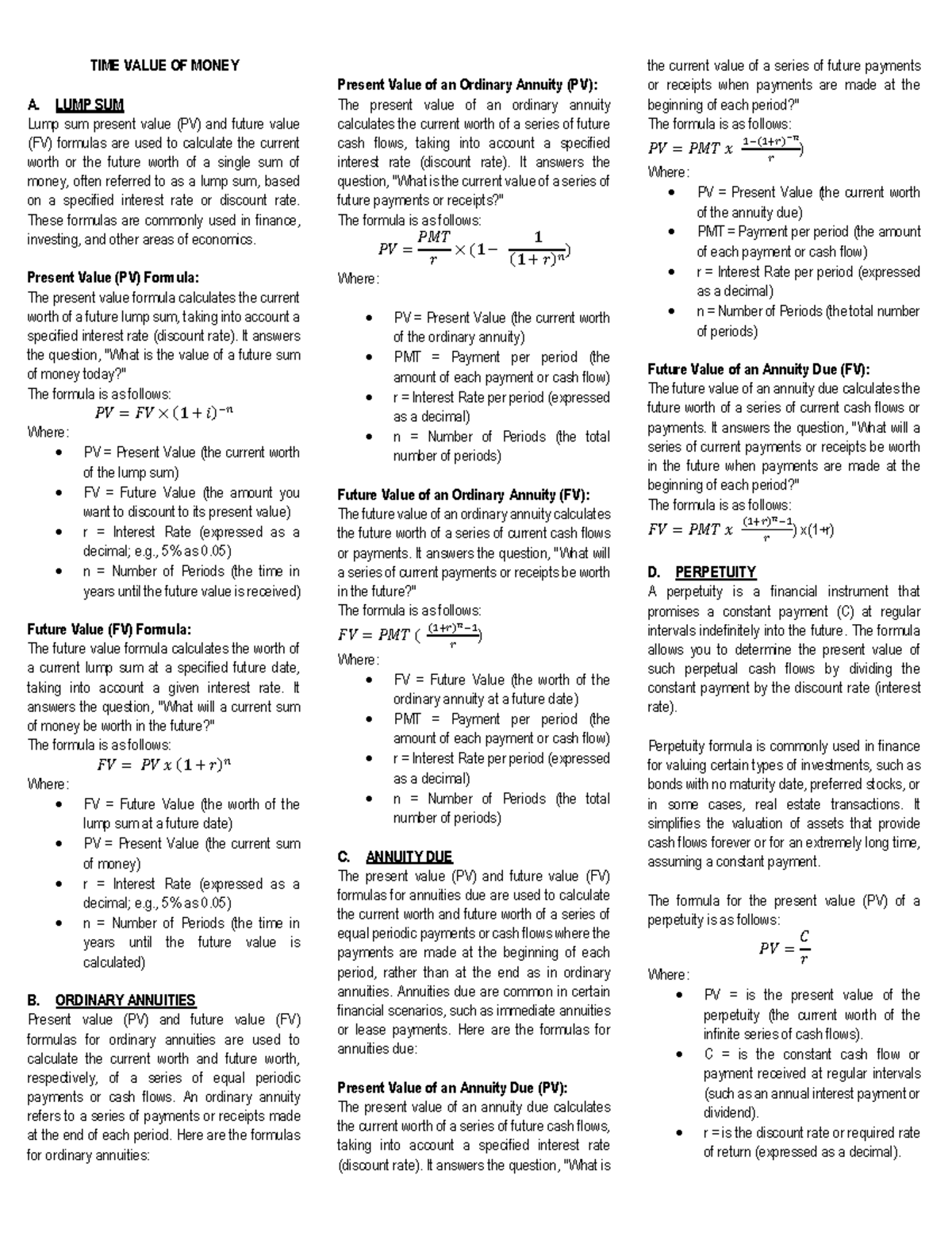 TIME Value of Money Concepts and Formulas for Finance Studies - Studocu