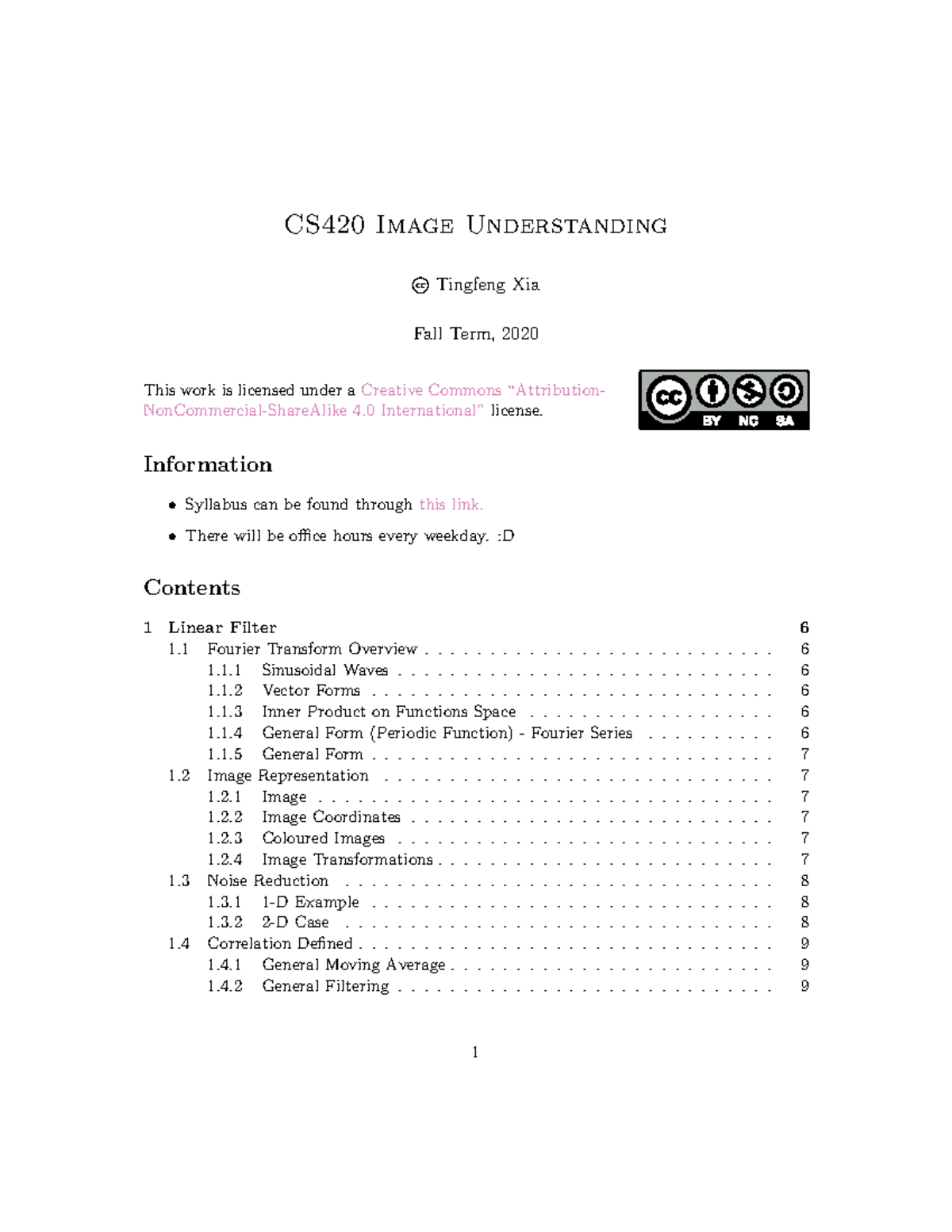 Image Understanding - CS420 Lecture Notes with Examples and Definitions ...