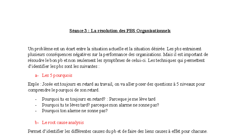 Résumé Séance 3 : Résolution des PBS Organisationnels - Studocu