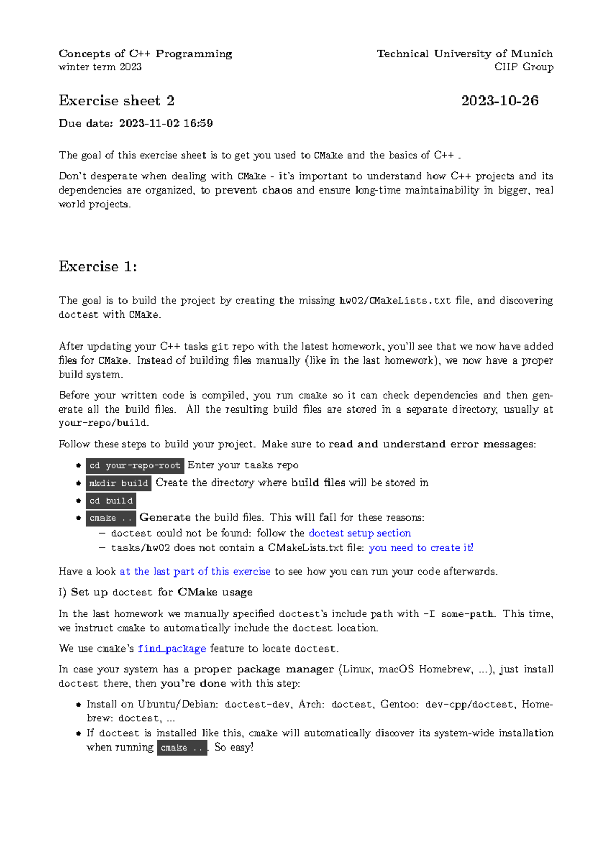 C++ Programming Exercise Sheet 02 - Winter Term 2023 CIIP - Studocu