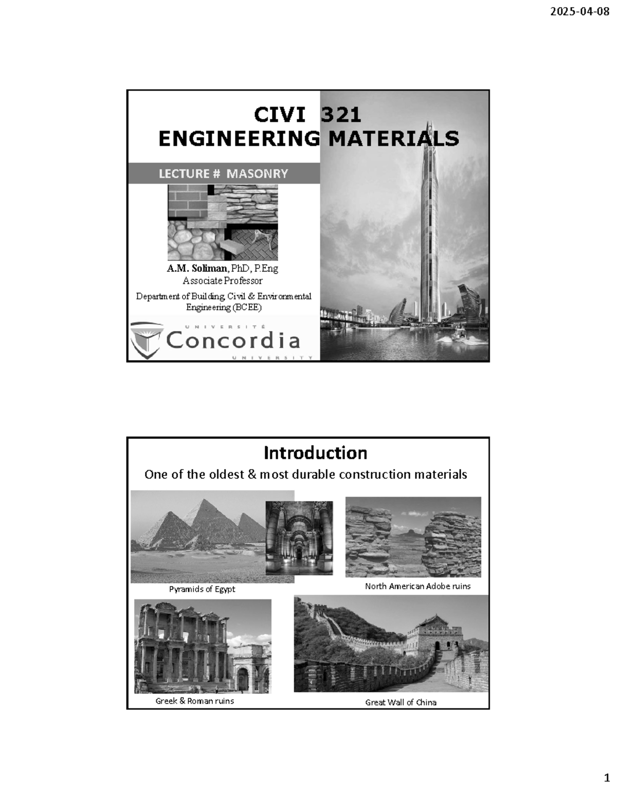 CIVI 321 Engineering materials chapter notes on masonry - Studocu